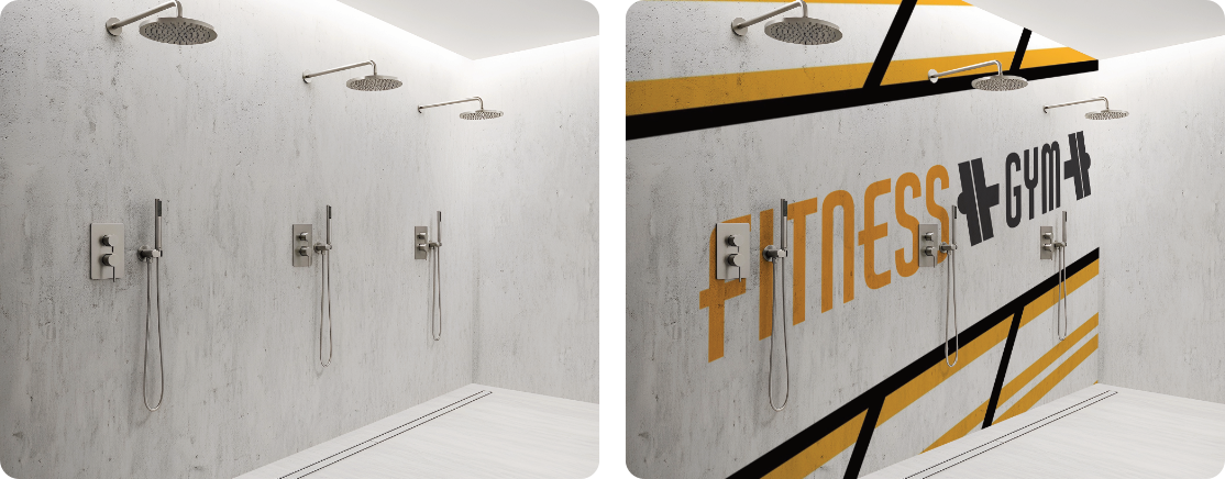 Gym Shower Wall Branding | Concrete Custom Print Design